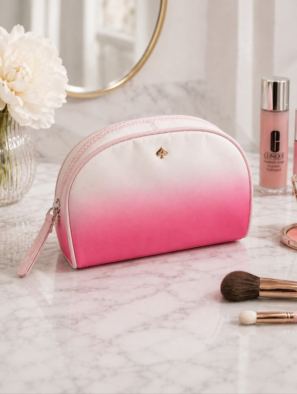 kate spade Pink to Cream Ombre Cosmetic Pouch with Gold Spade